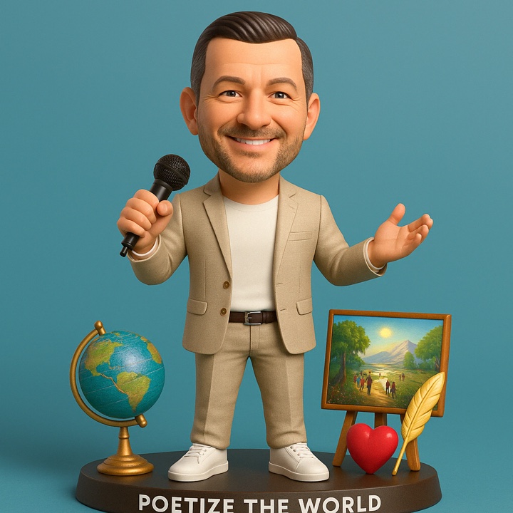 Playful illustrated portrait of Vincent Avanzi, Poetize the World